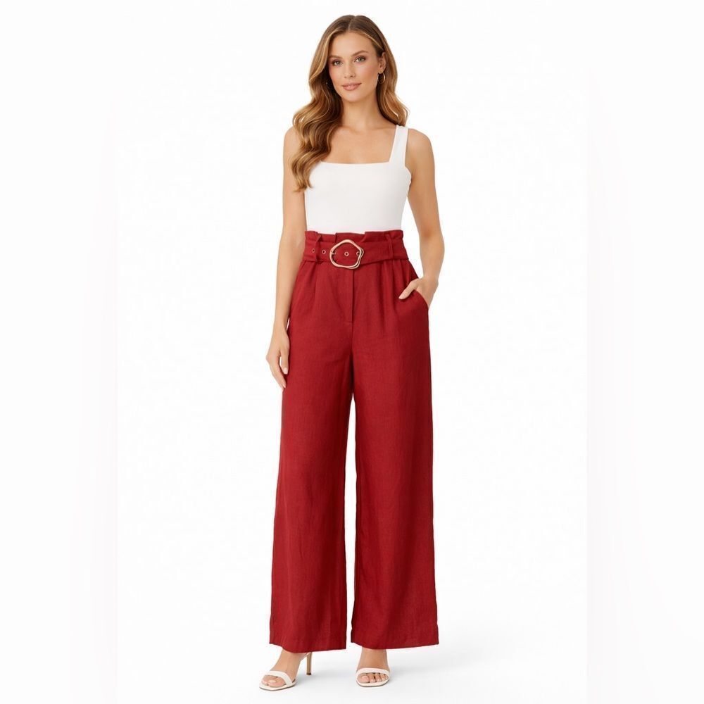House of Harlow 1960 Red Linen Wide Leg Pants with Belt -NWOT